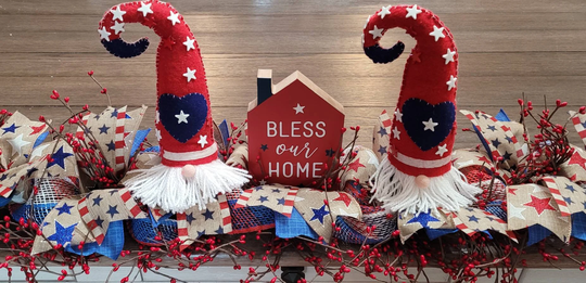 Patriotic Gnome Garland, Swag, Red, White, Blue July 4Th Memorial Day Independence Decor, Gnomes