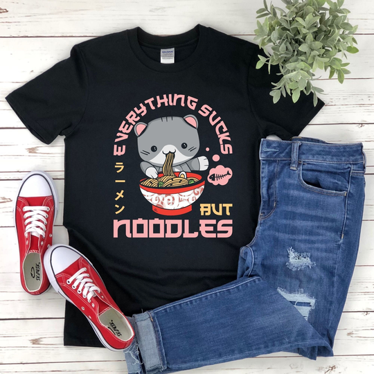 Cute Kitty Anime Kawaii Cat Ramen Noodles Food Lover Japanese Style Pastel Goth Manga Otaku Fan Gift T-Shirt /Hoodie/Sweatshirt Tank Top