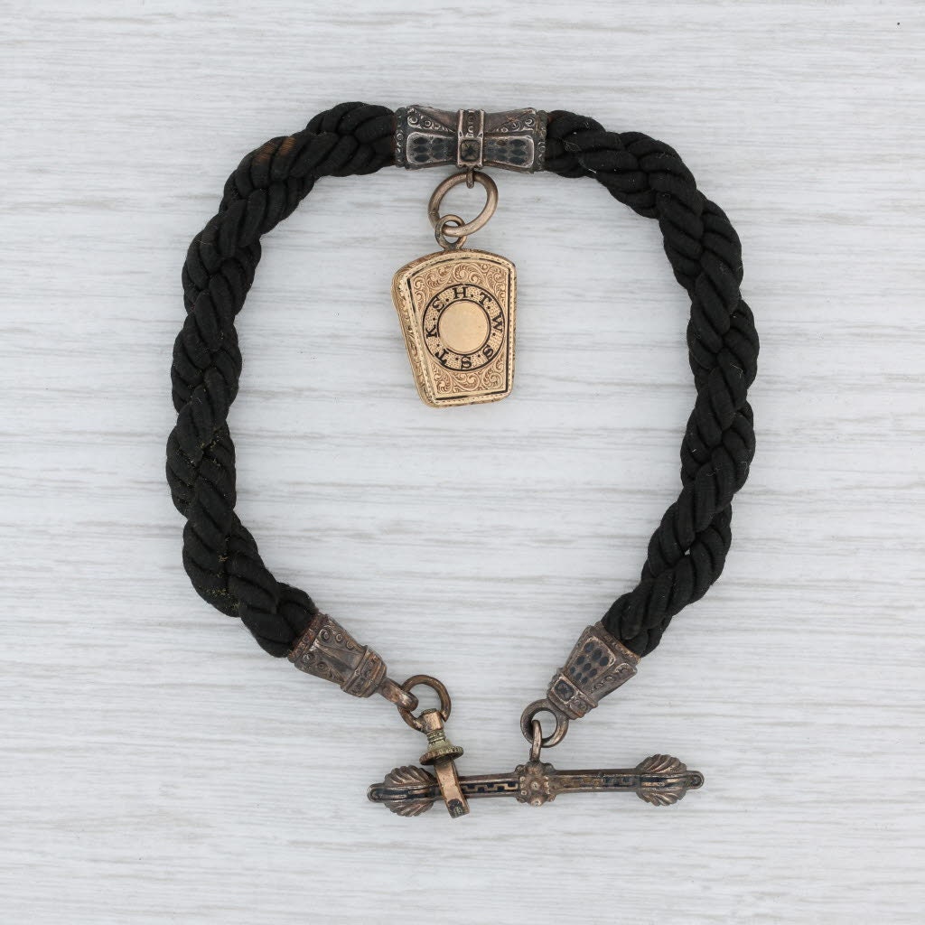 Royal Arch Masonic Keystone Locket Bracelet, Woven Cord 14K Yellow Gold Locket, 9.25 Bracelet
