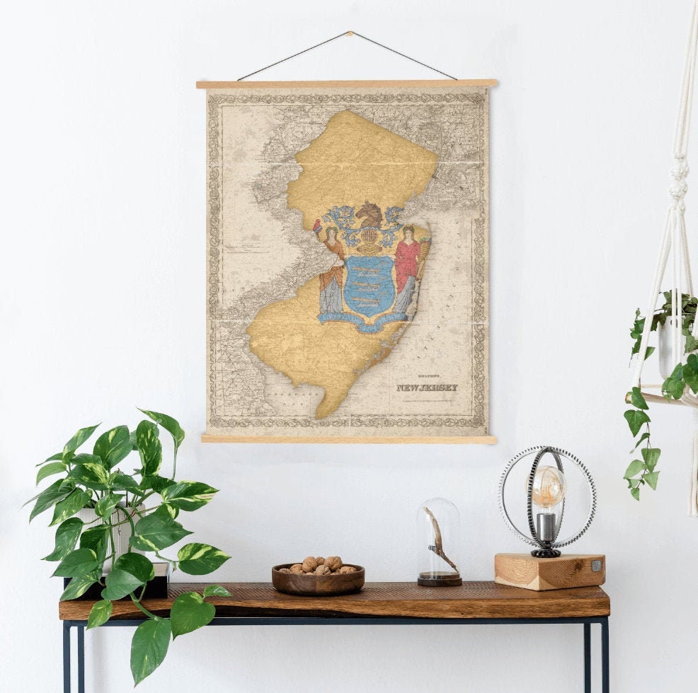 New Jersey Vintage State Flag Map Print | Hanging Canvas Art Printed Marketplace