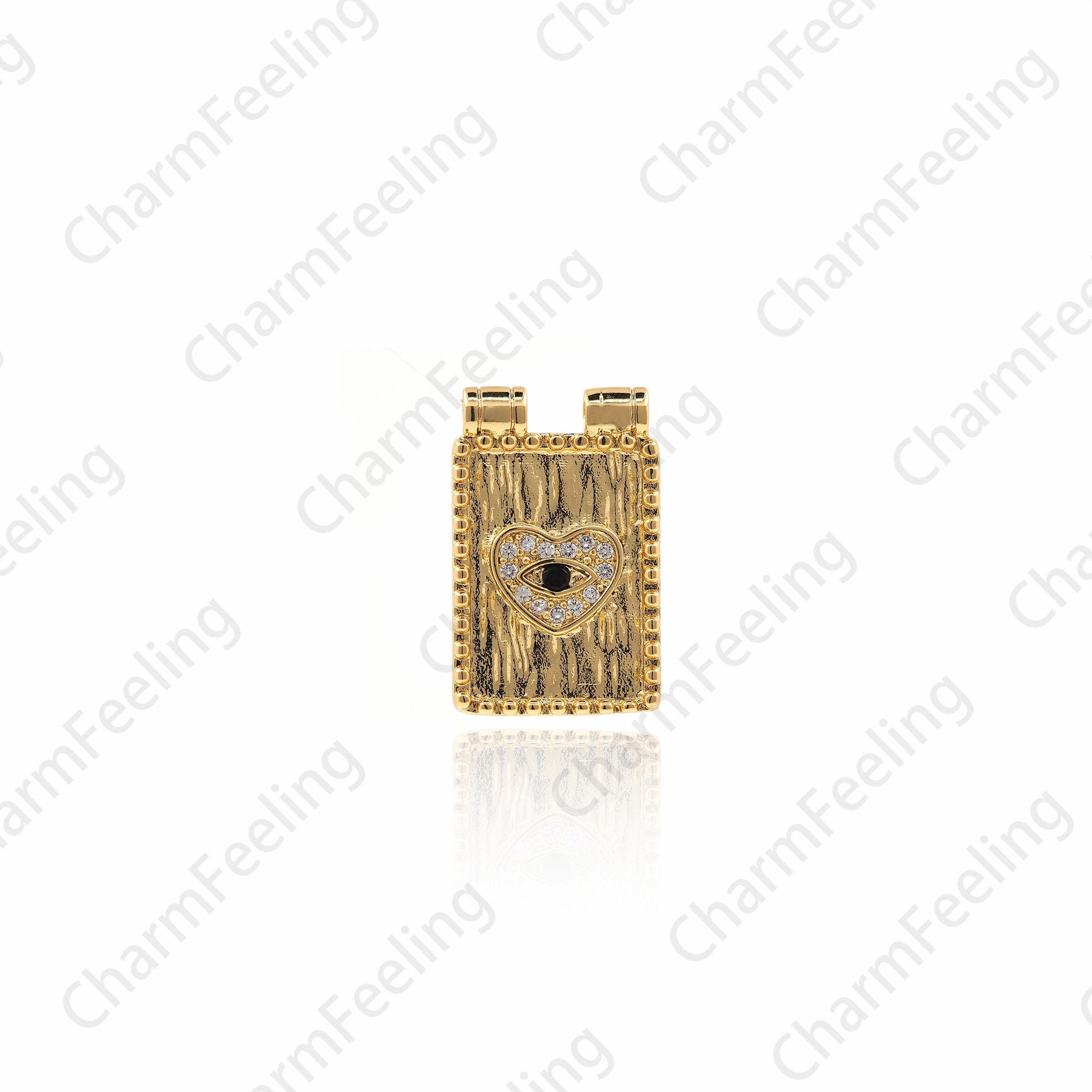 18K Gold Filled Evil Eye Necklace, Micropav Cz Square Magic Pendant, Lucky Pendant, Rectangular Medal Pendant 20x13x2.3mm
