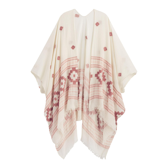 Ivory And Blush Geo Boucle Overstitch Wrap by World Market