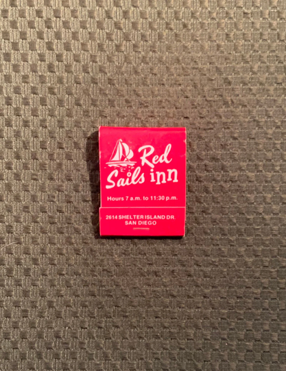 Vintage Matchbook, Red Sails Inn, Restaurant, Seafood, Shelter Island, San Diego, with 20 Match Sticks, Free Ship in Usa