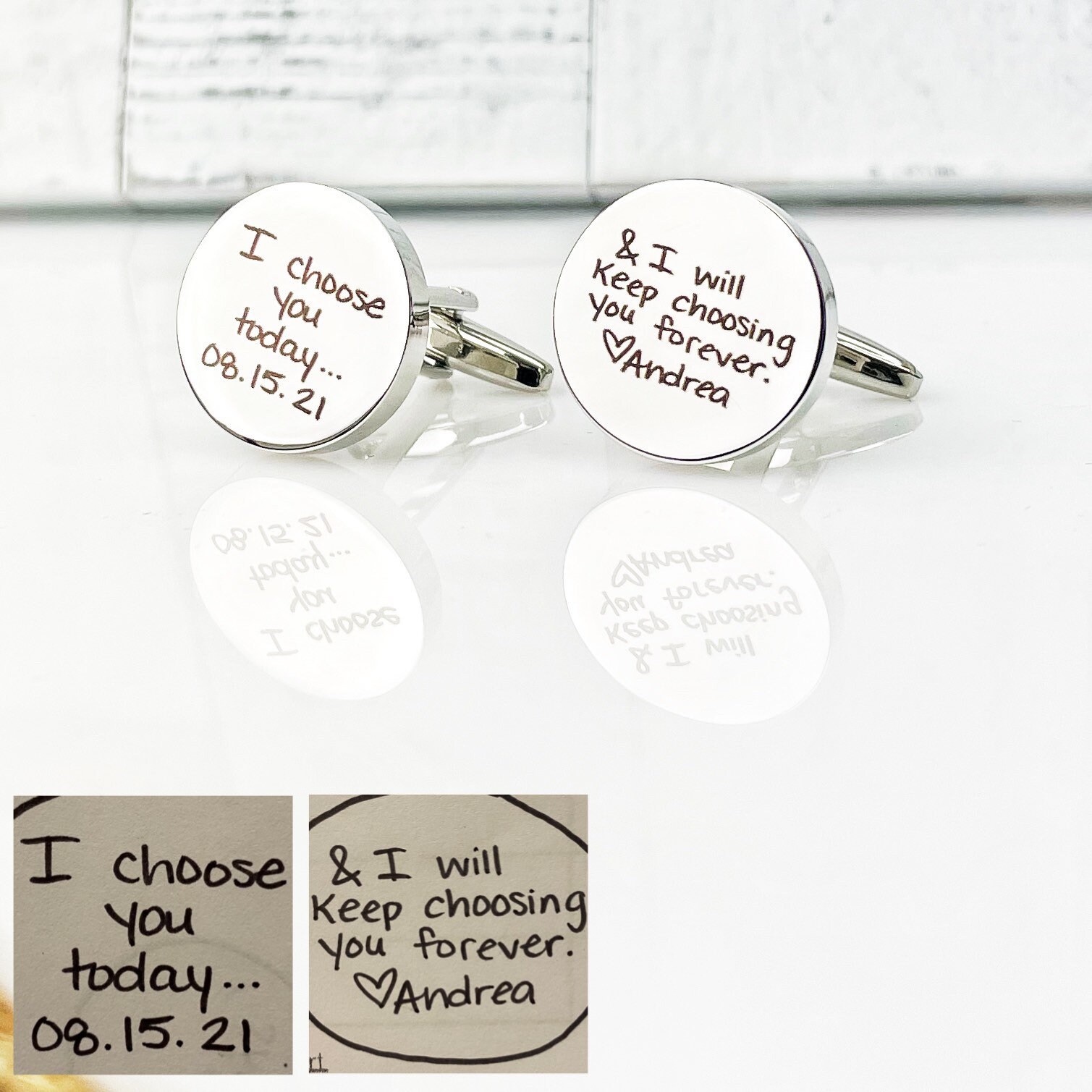 Personalized Cuff Links | Groomsman Gift Handwriting Cufflinks Wedding For Husband Custom Cufflinks Him