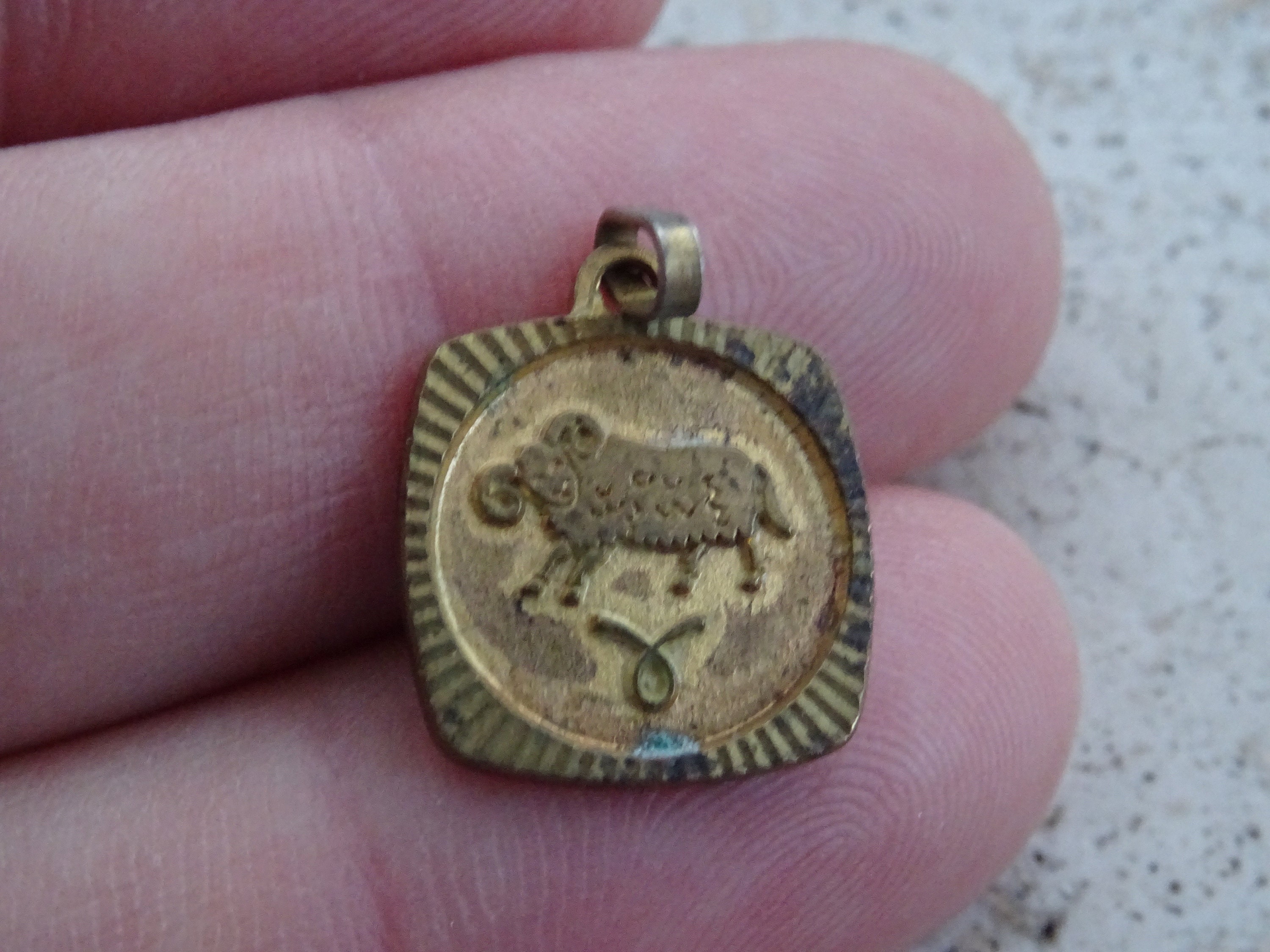 Vintage Vermeil Gold Plated Silvered Zodiac Constellation Medal Pendant Medaillon Charm Medallion Sign Of Aries. | Ram D 9
