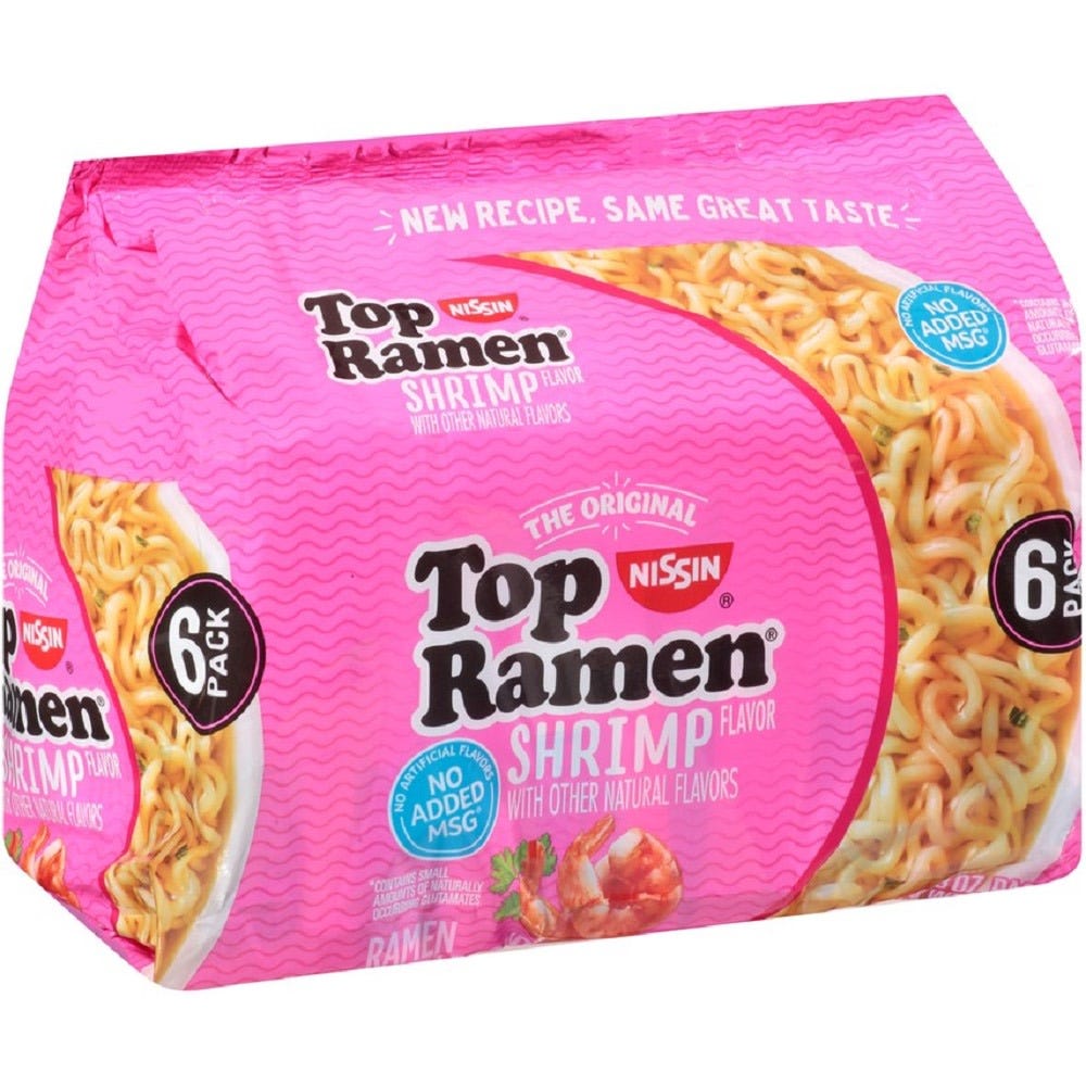 Nissin Ramen Noodle Soup, Shrimp Flavor, 3 oz packages - 6 ct