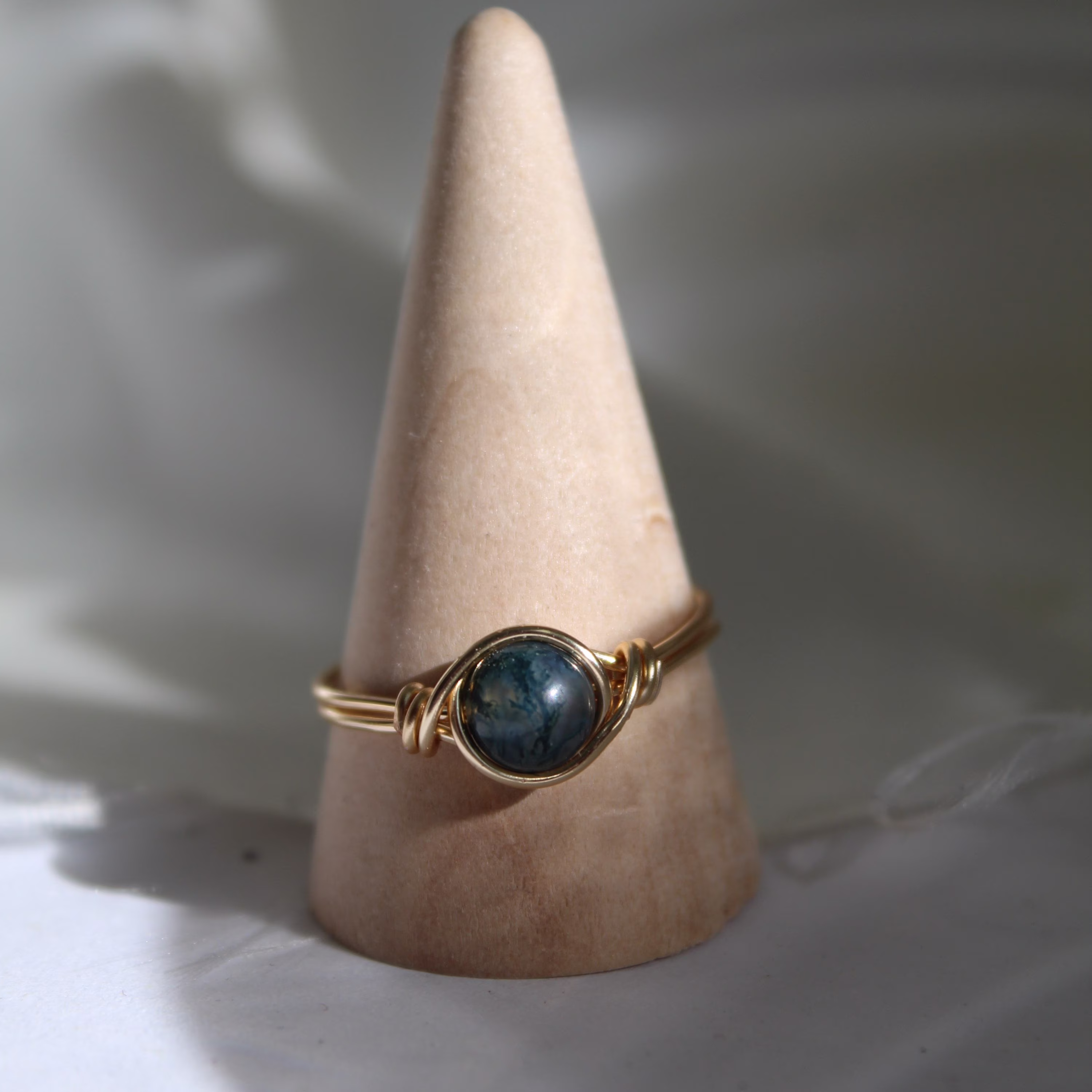 Green Moss Agate Wire Wrapped Ring | Crystal Rings Stackable Gemstone Handmade