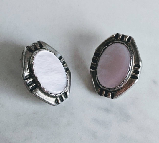 Southwestern Sterling Silver Pink Mother Of Pearl Stud Earrings