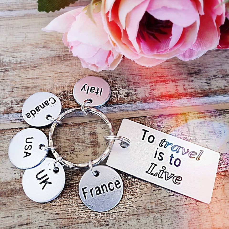 Personalized Travel Token Keychain, Engraved Traveller Collective Keyring, Collection Of Countries Visited, Lover Gift