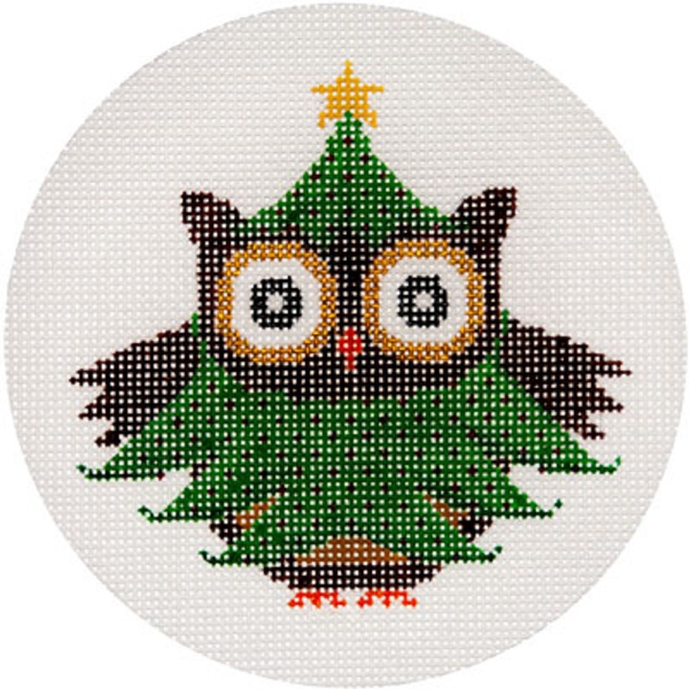Needlepoint Handpainted Jp Christmas Tree Owl Ornament 4.5 - Free Us Shipping