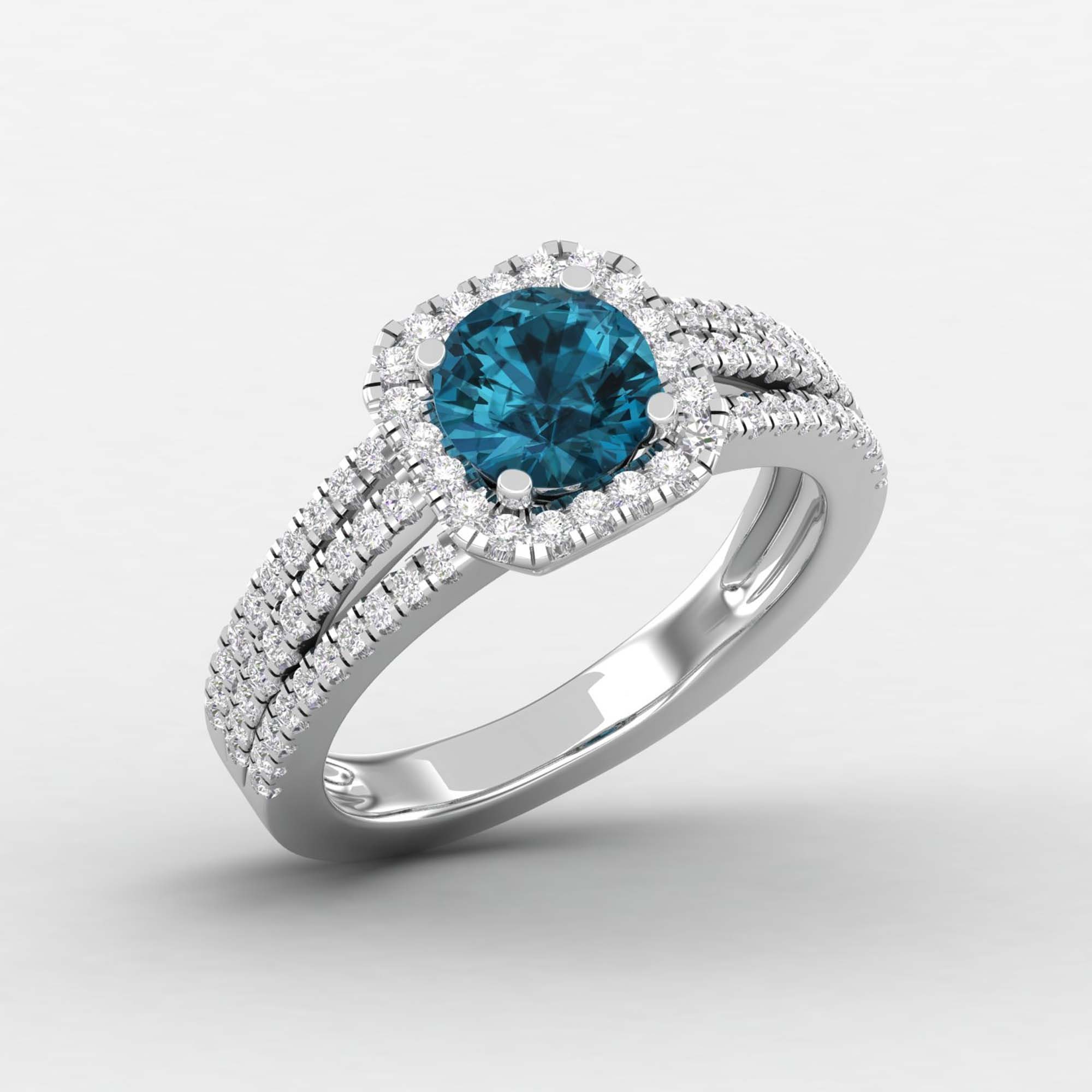 London Blue Topaz Ring, 18K Gold 14K Diamond Edwardian White Gift For Her
