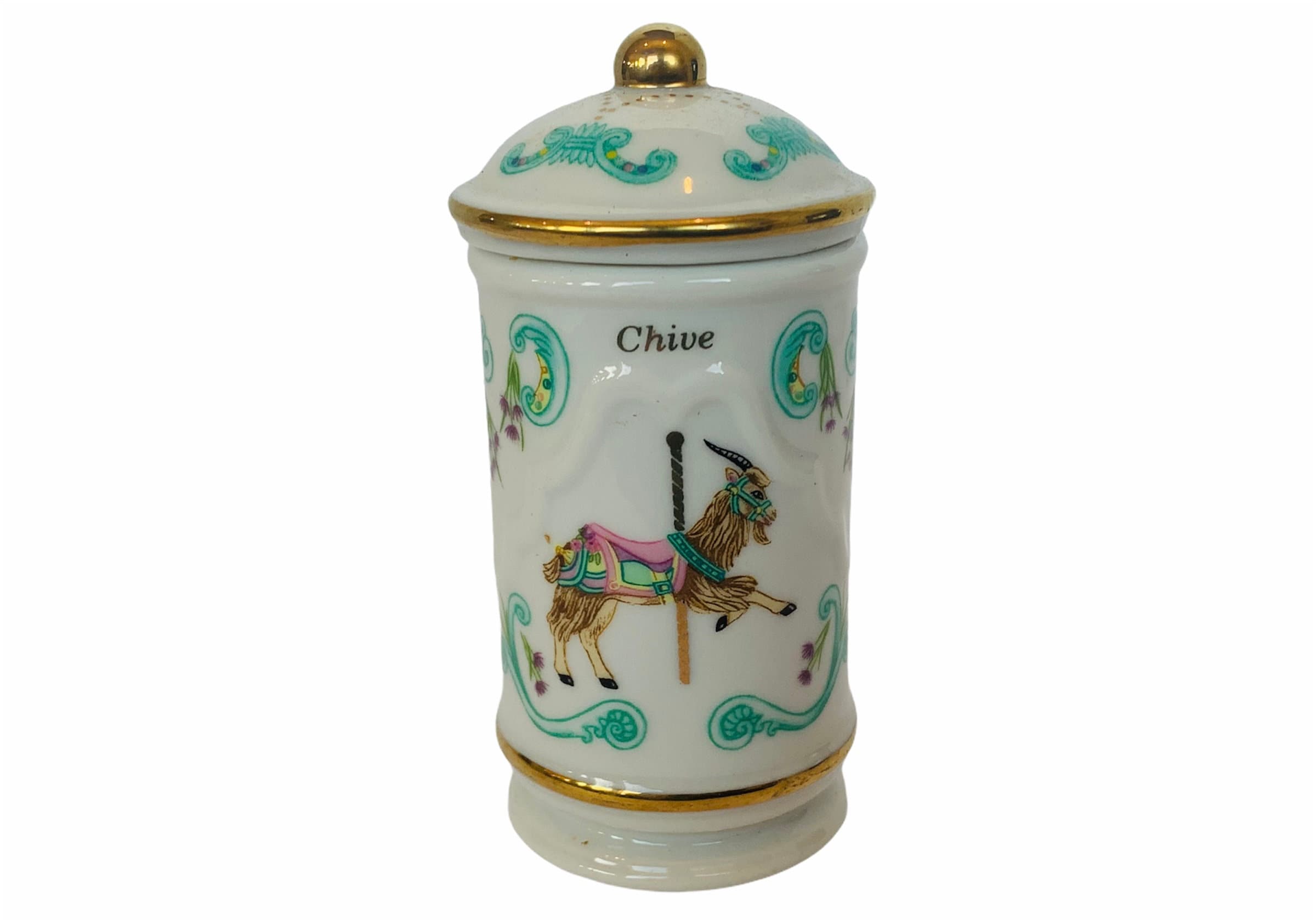 Lenox Spice Carousel 1993 Jar Container Rack Storage Fine Porcelain Gold Lid Animal Figurine Kitchen Decor Gift Vintage Chive Goat Ram