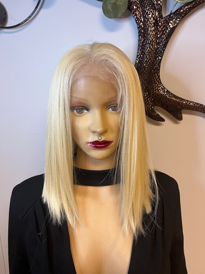 Bob Cut 613 Blonde Front Lace 13x6 Parting Human Hair Blend Daily Wig