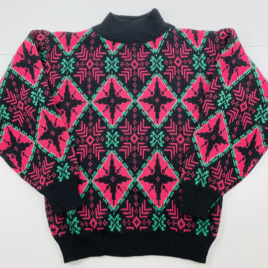 Vintage 80S Nilani Acrylic Blend Geometric Stars Black Sweater Sz Woman's Small