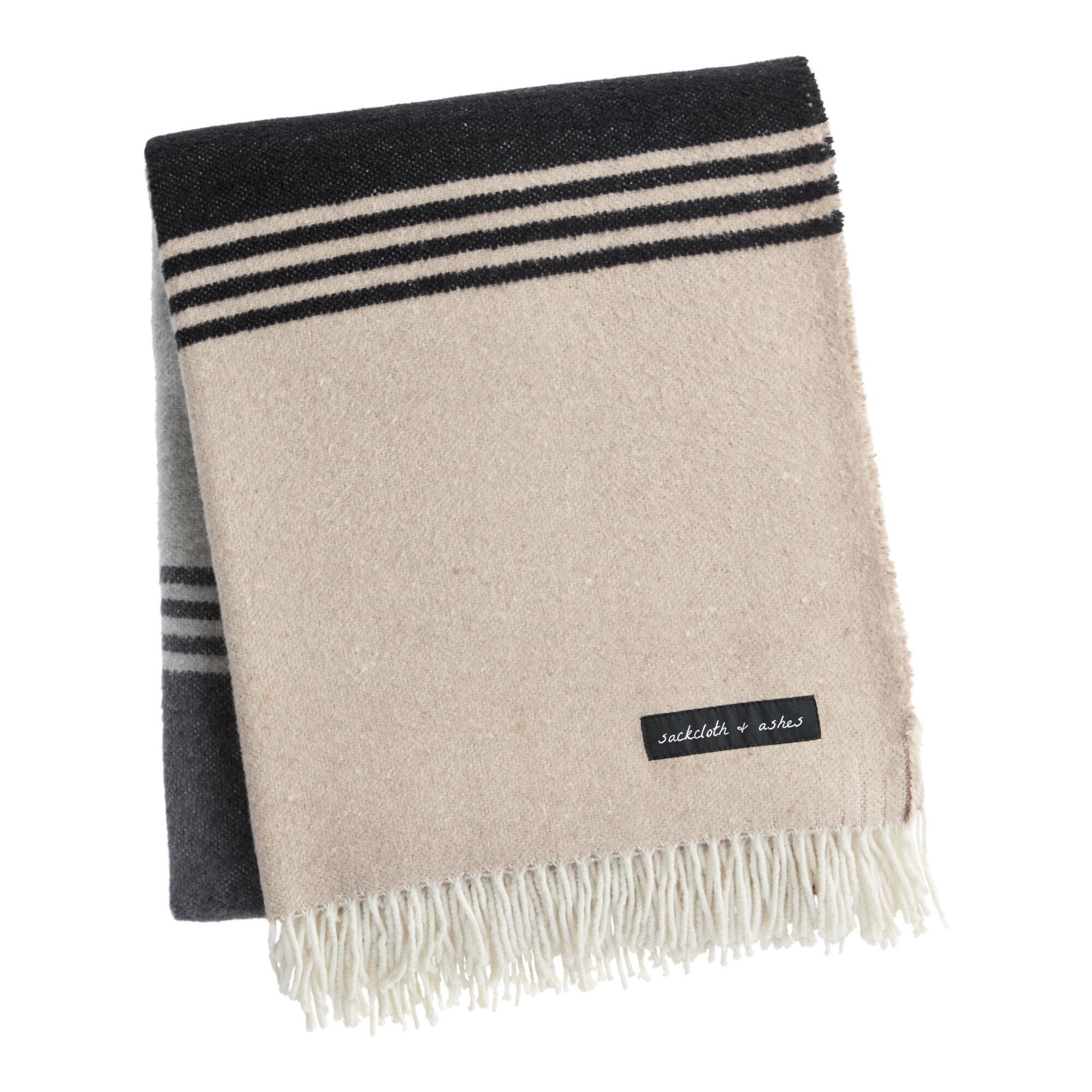 Sackcloth & Ashes Gray and Ivory Wide Stripe Throw Blanket by World Market