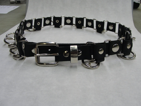 steampunk Round Rivet & Halter Ring Belt Genuine Black Leather Pieces Hand Assembled U.s.a. Silver/Chrome Hardware Gothic Punk Rock Biker