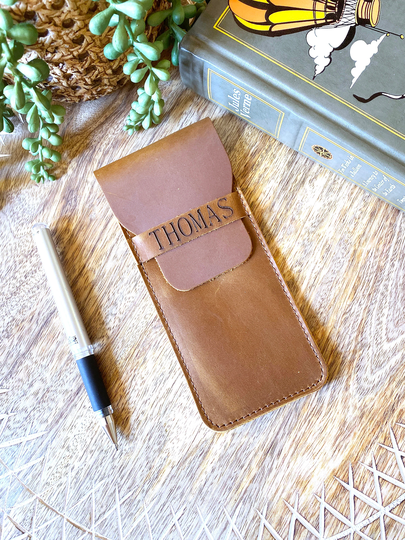 Personalized Leather Fountain Pen Pencil Holder, Handmade Pouch Case, Custom Gift For Artist, Sleeve