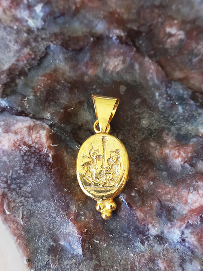 Intaglio Sterling Silver 925K Gold Over 18K Ancient Handmade Bronze Replica Roman Coin Pendant Valantine Days, Women Daymultistone