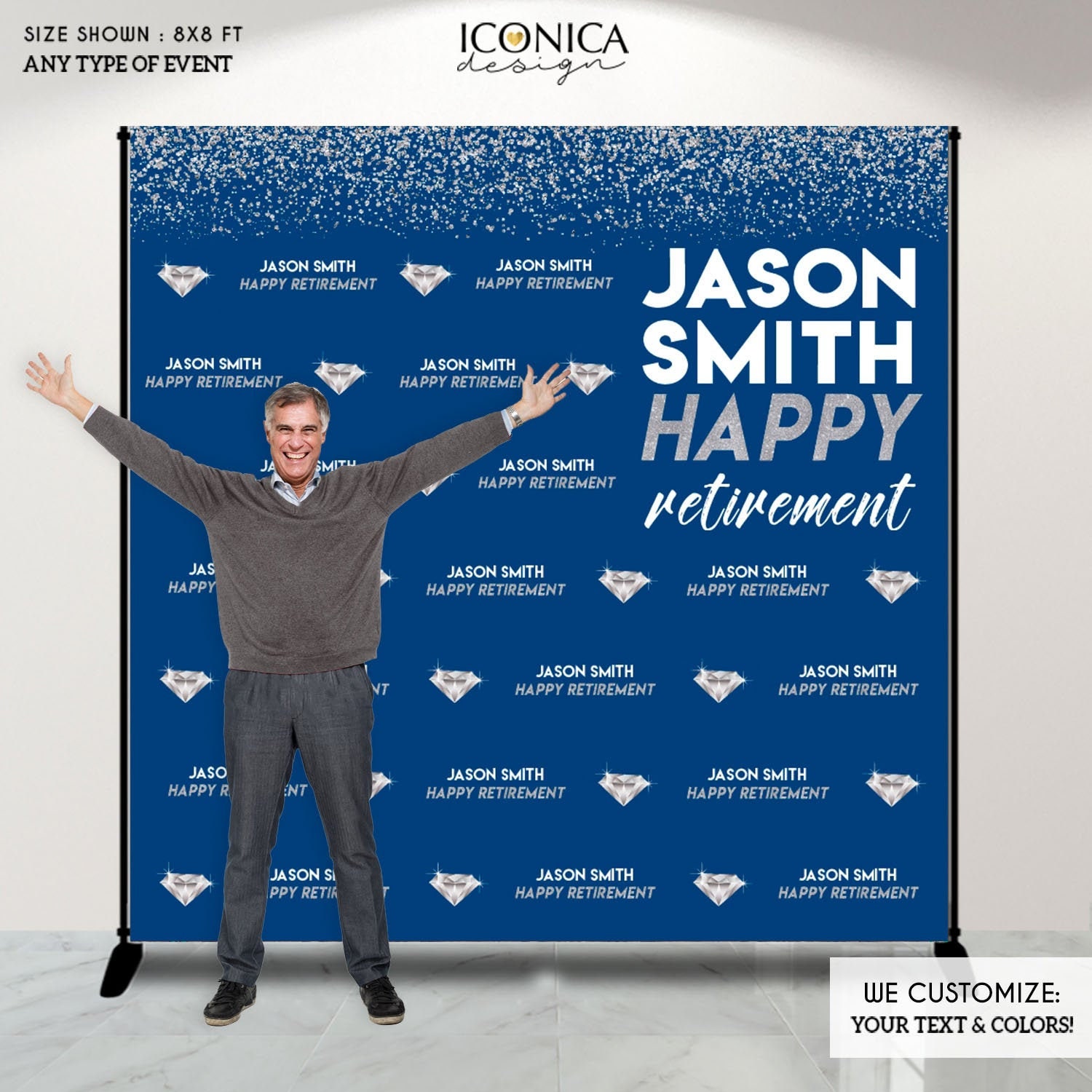 Retirement Photo Booth Backdrop, Happy Virtual Retirement, Step & Repeat Party Banner, Brt0002