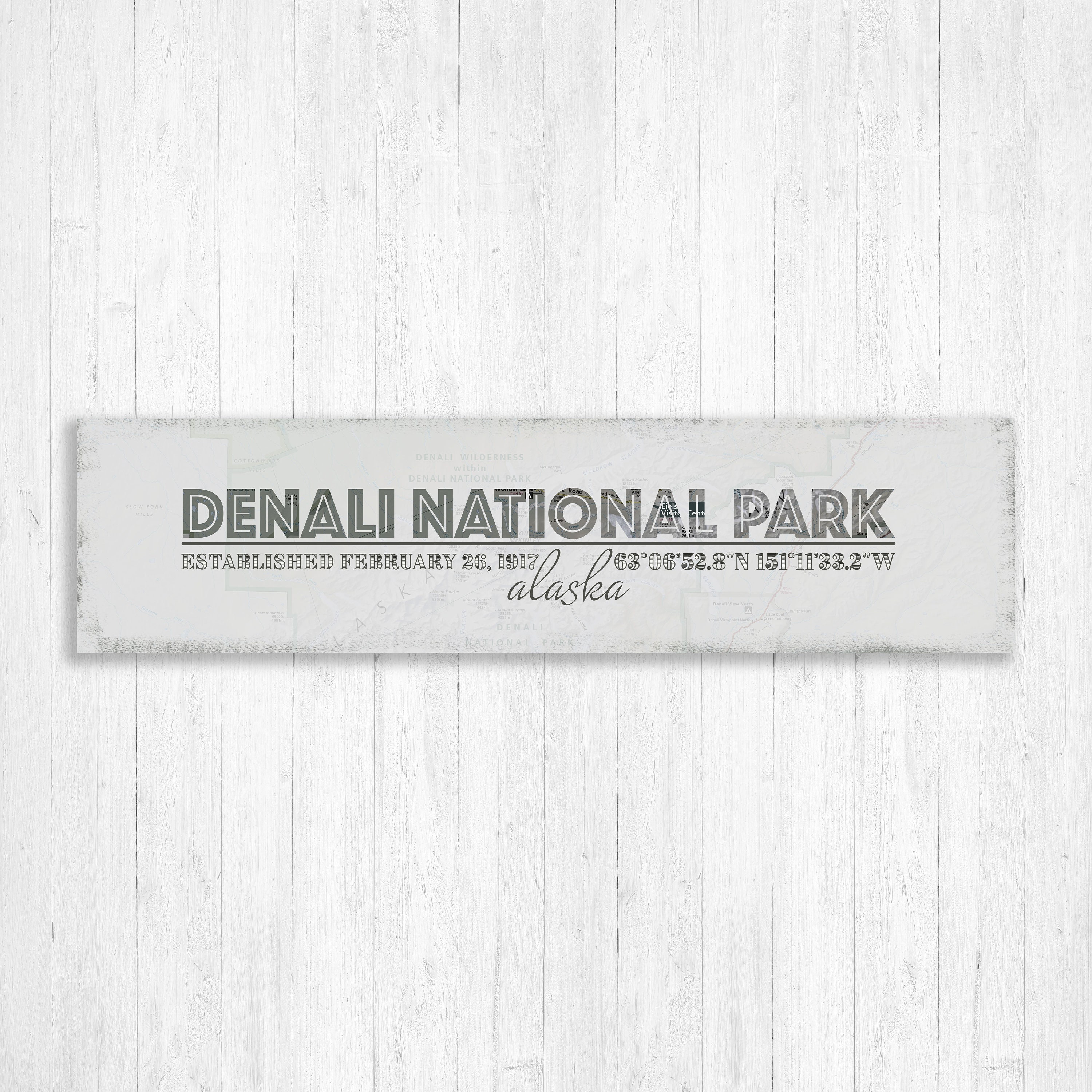 Denali National Park, Custom Park Sign, Alaska, United States Vintage Wall