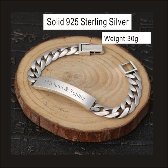 Personalized Solid 925 Sterling Silver Men Id Bracelet-30 Grams-Free Engraving-Fathers Day, Anniversary, Valentines Day Christmas Gift