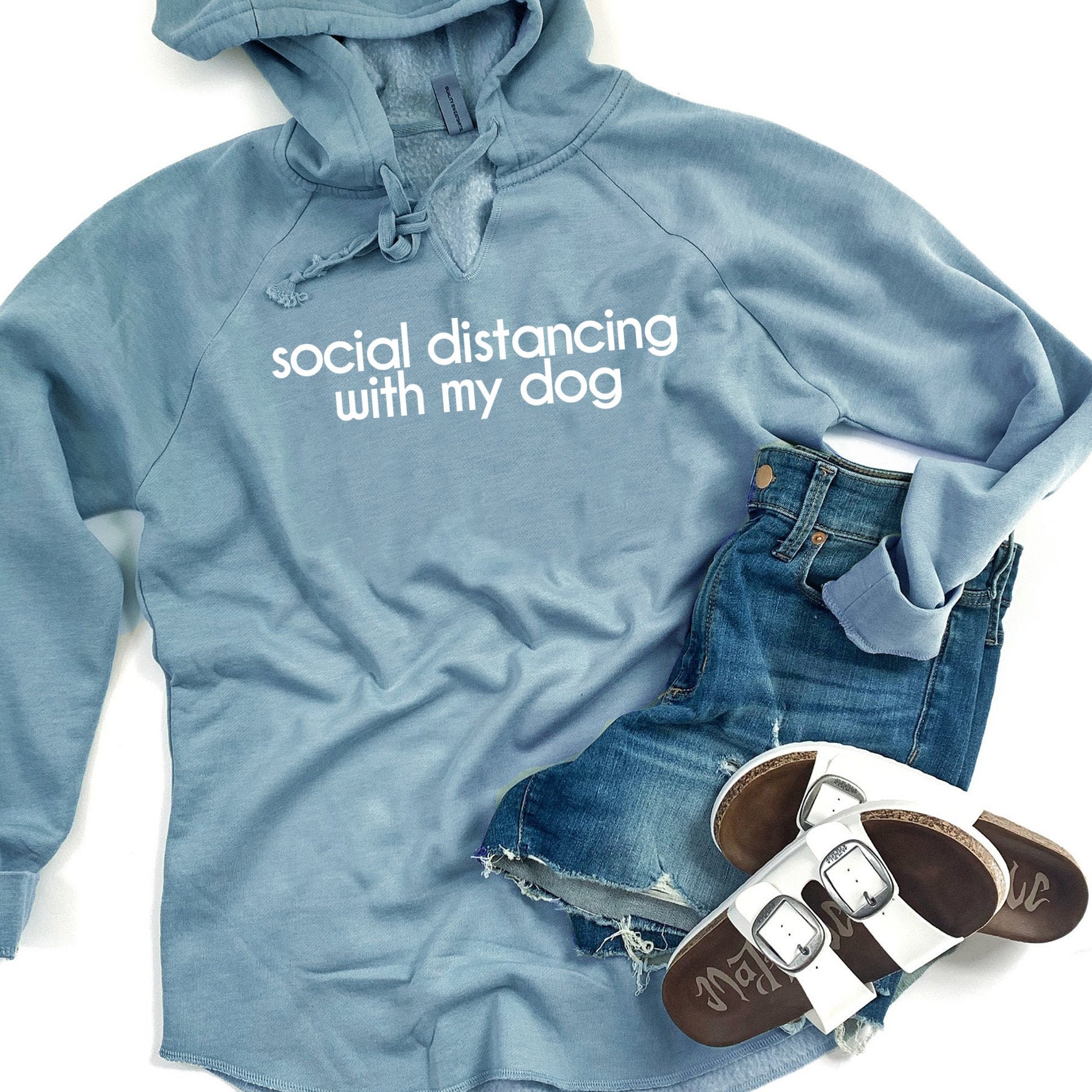 Social Distancing With My Dog Womens Hooded Sweatshirt