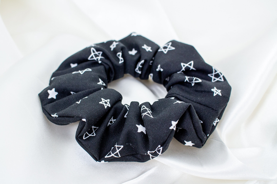Black & White Star Scrunchie, Celestial Scrunchy, Stars Hair Ties, Black, White, Gift For Women, 90S Clothing