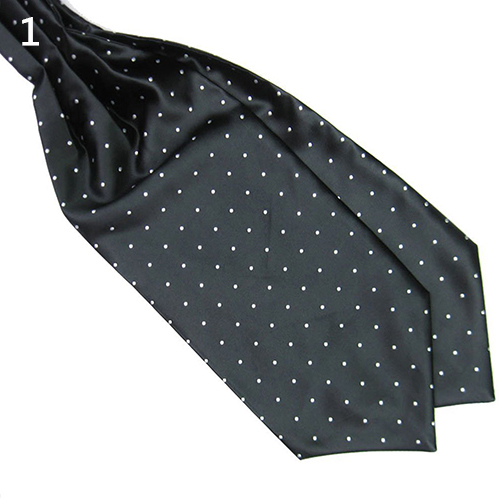 Men's Fashion Smooth Polka Dots Print Ascot Tie Neck Tie Silk Blend Scarf Cravat - black
