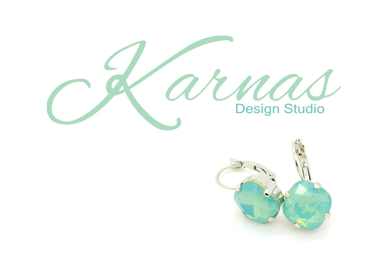 Pacific Opal 12mm Cushion Cut Earrings Drop Or Stud Genuine Crystal Pick Your Metal Karnas Design Studio Free Shipping