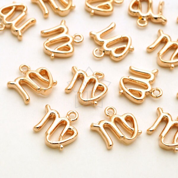 Pd-2840-Rg/2 Pcs - Zodiac Sign Symbol Charms, Constellation, Virgo, August, September Birthday, Rose Gold Plated Brass 8.6mm X 8mm