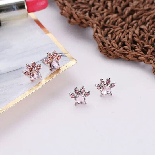 Cat Paw Earrings, Kitten Crystal Stud Claw Rose Gold Or Silver Minimalist Clip On Earrings