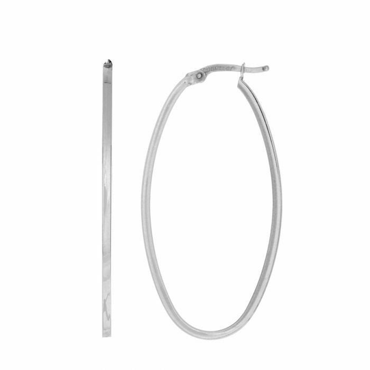 1 5/8" Oval Hoop Earrings Real 14K White Gold 1.6G