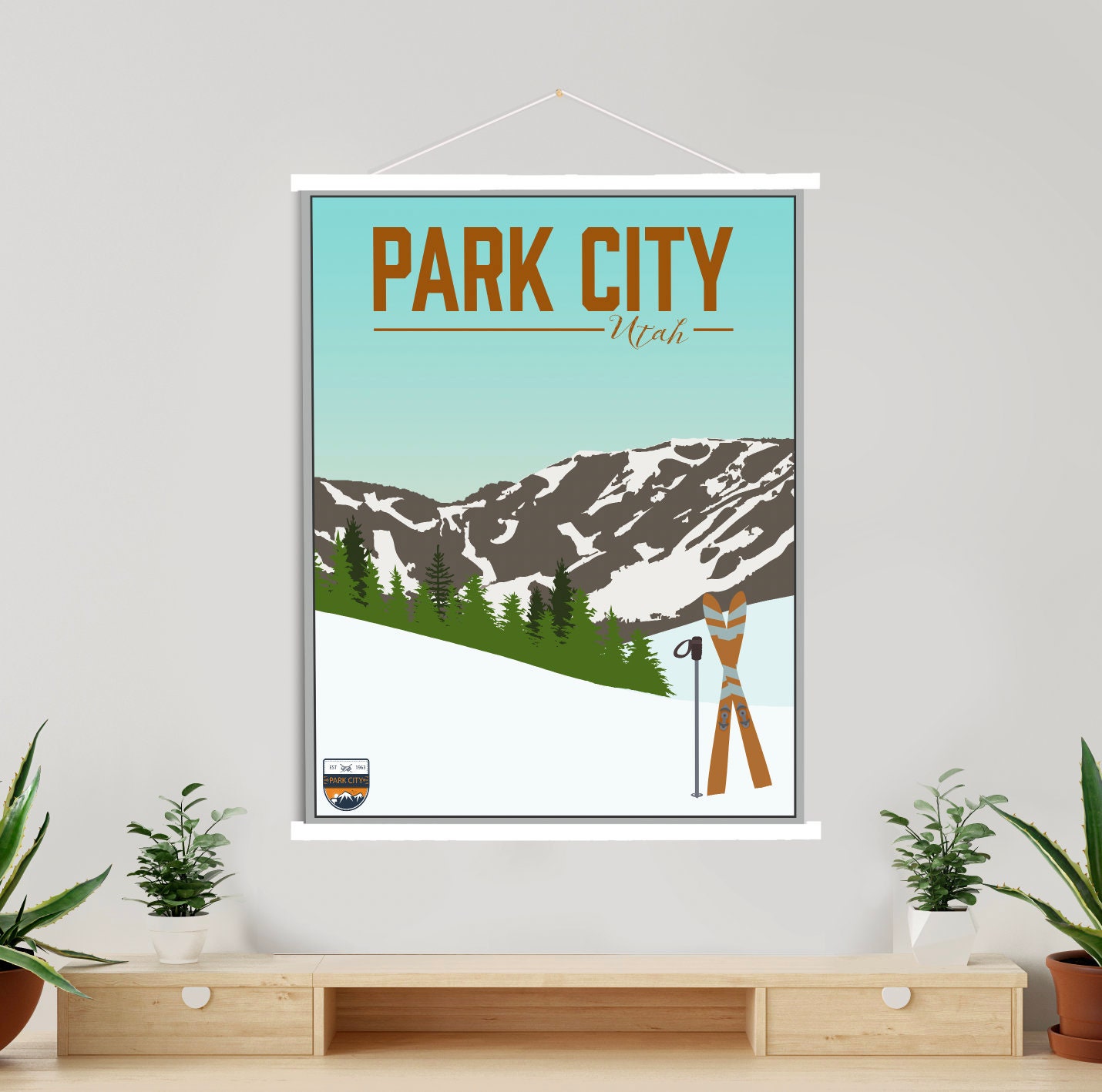 Park City Utah Ski Resort Illustration Print | Hanging Canvas Of Printed Marketplace