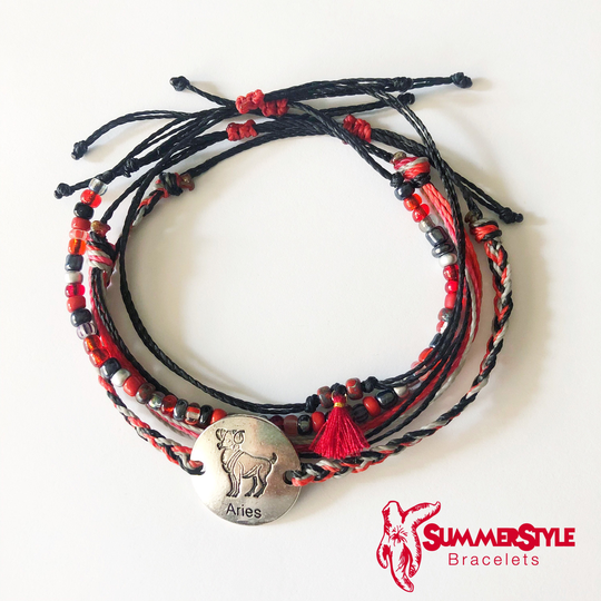 Aries Zodiac Adjustable Waterproof Bracelet Pack, Bracelet, Jewelry, Wax Cord