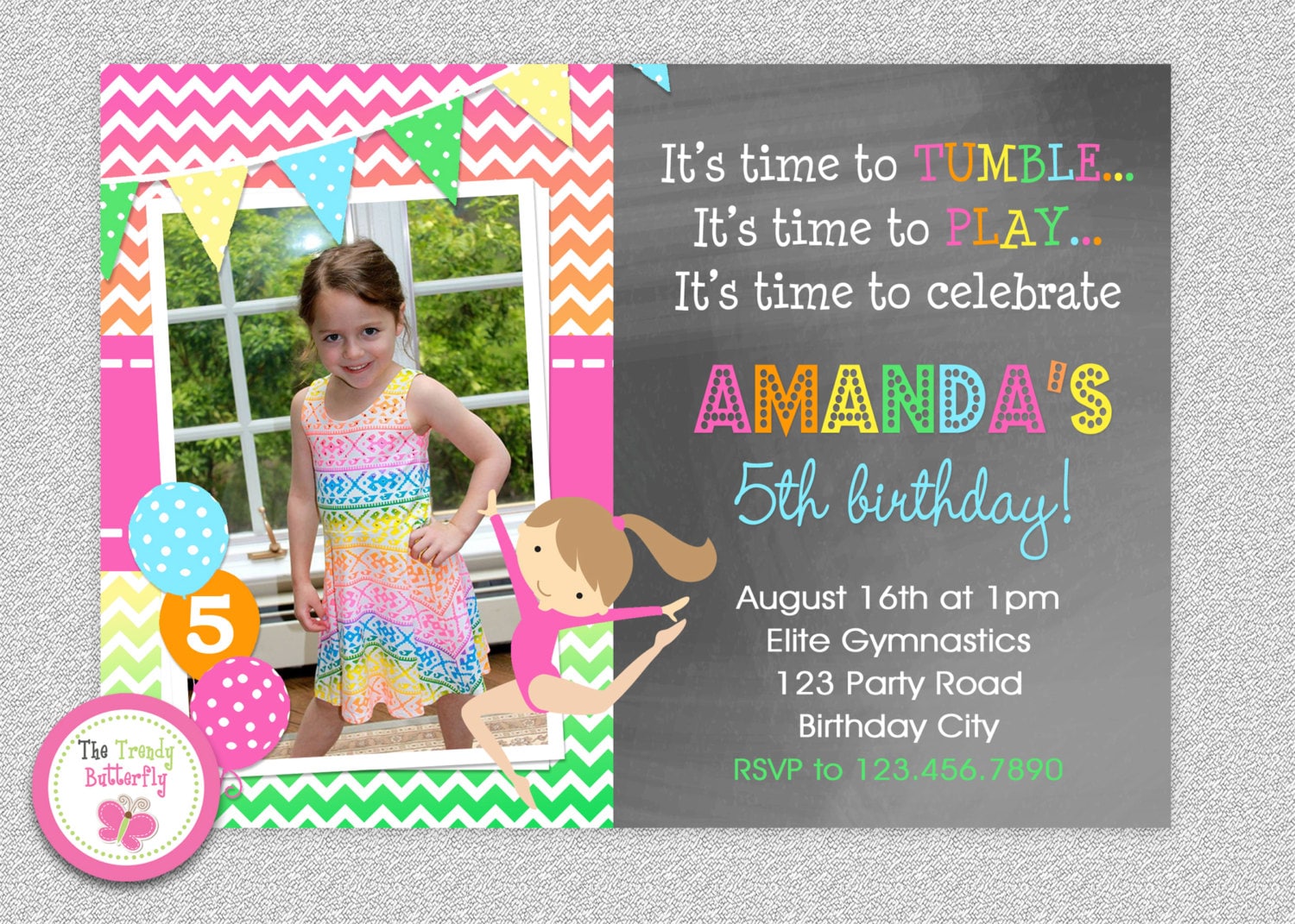 Gymnastics Birthday Invitation, Party Invitations, Girls