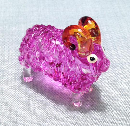 Hand Blown Glass Funny Ram Miniature Aries Sheep Animal Cute Purple Orange Brown Figurine Statue Decoration Collectible Small Craft Painted