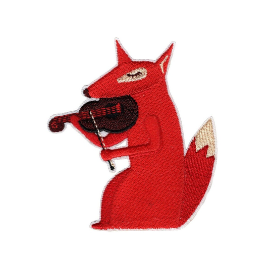 Fox Playing Violin Embroidered Iron On Sew Applique Patch