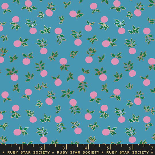 Stay Gold - Metallic Vintage Blue Blossom Blend By Melody Miller For Ruby Star Society Sold The Yard in Stock Ships Today