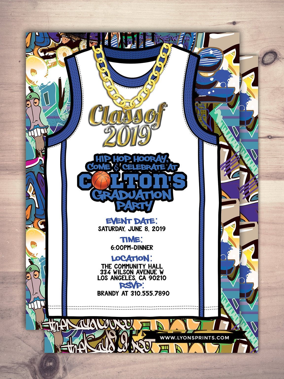 Hip Hop Graduation Invite, Birthday, Baby Shower, 90S, Invitation, Graffiti, Basketball, 90S Party, Hiphop Birthday