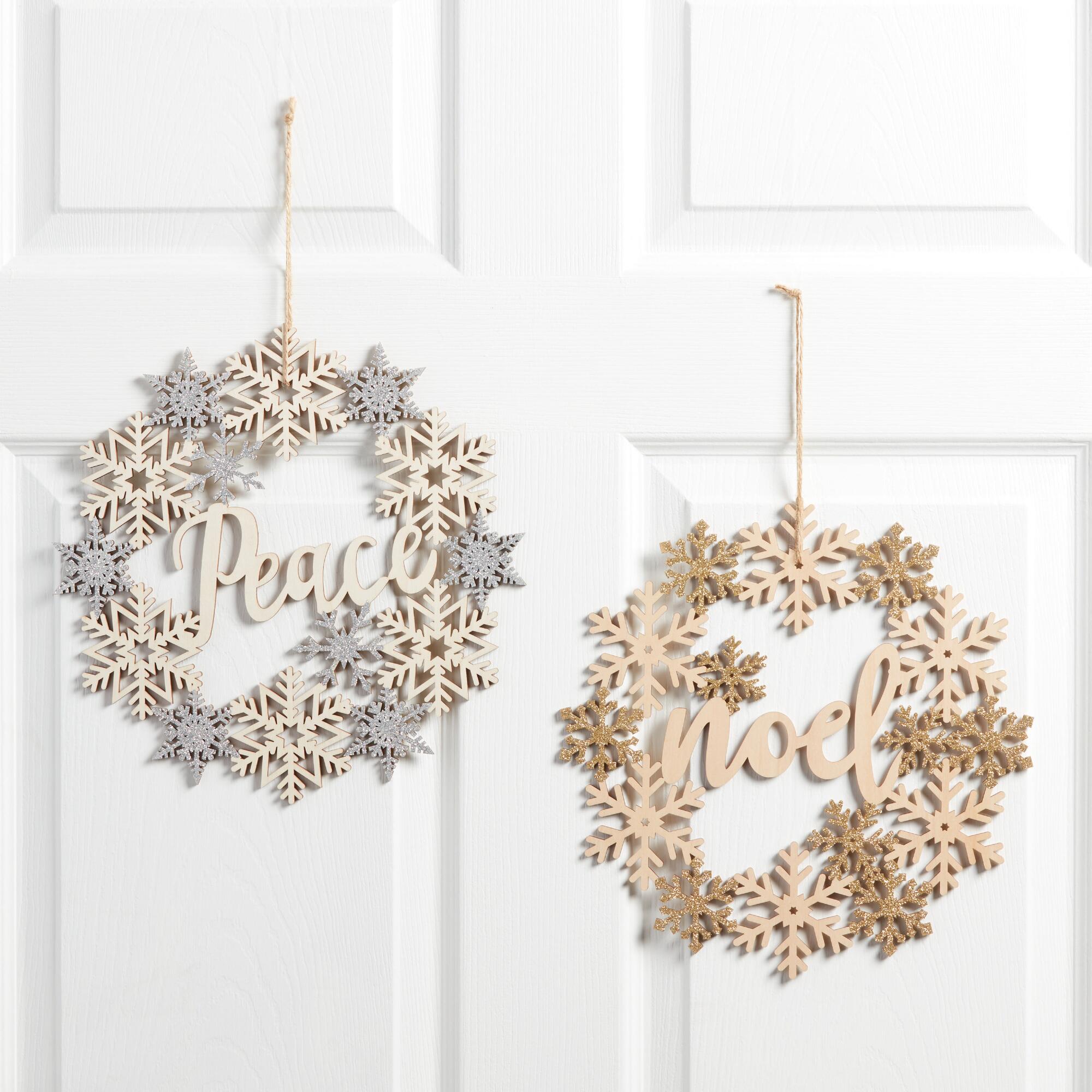 Round Woodcut Snowflake Hanging Decor Set of 2: Natural by World Market