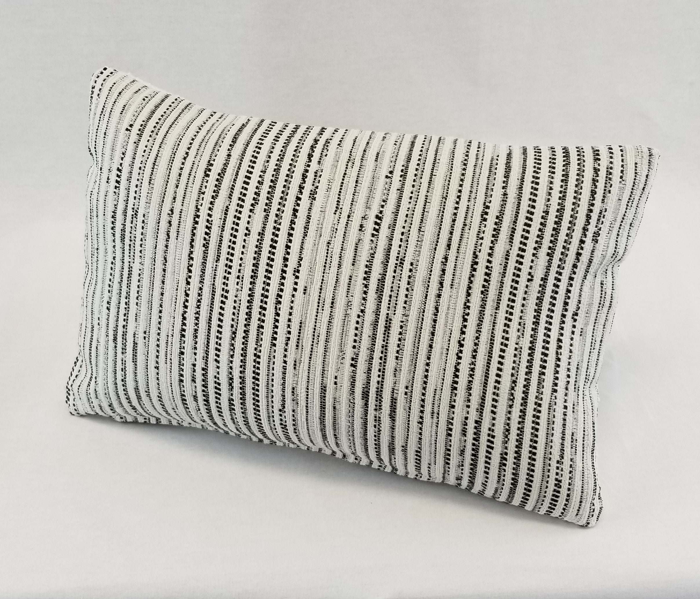 Encore Ink Blot - Ivory White/Black Blended Vertical Striped Decorative Lumbar Pillow Covers Only