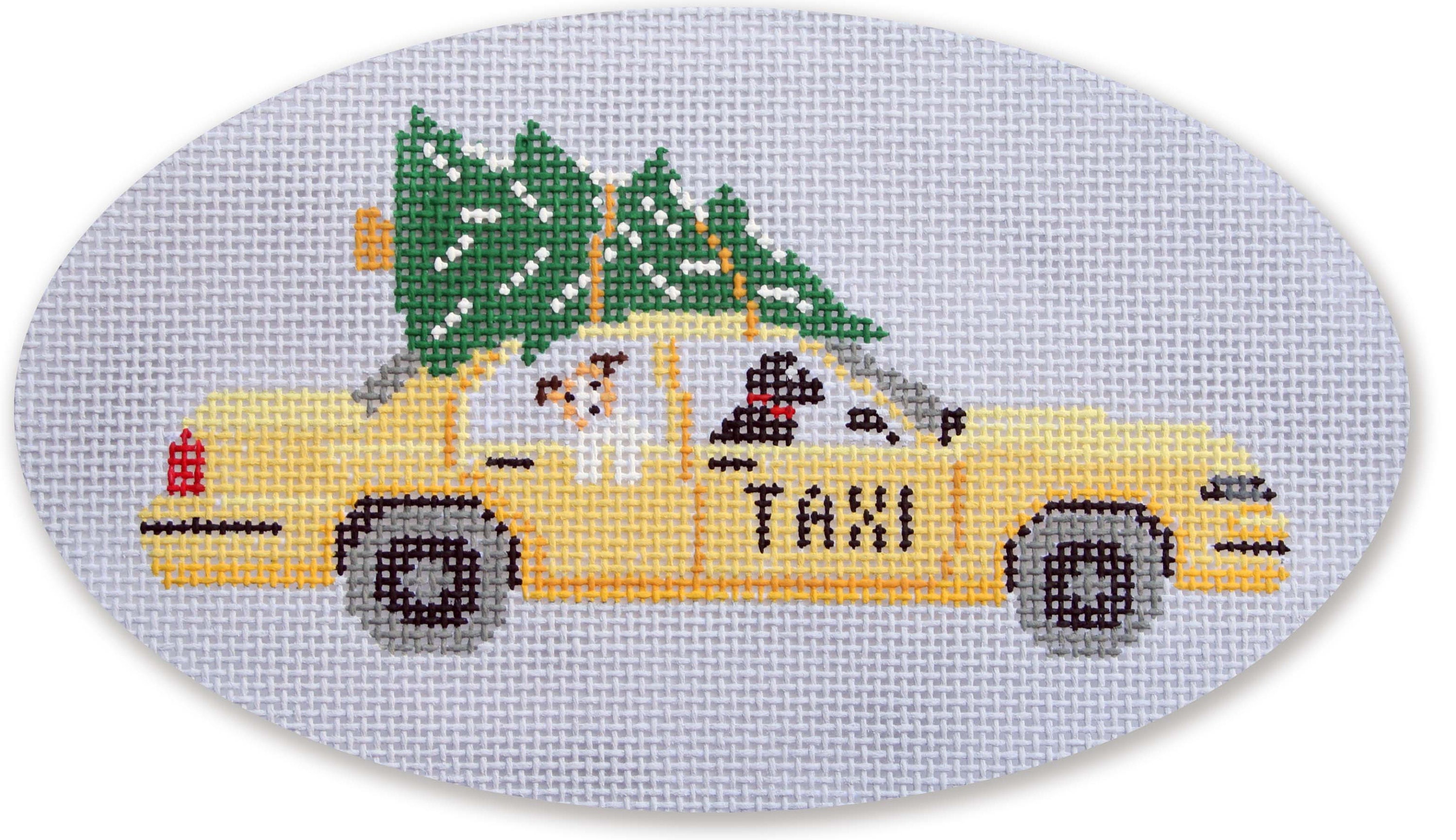 Needlepoint Handpainted Cbk Christmas Nyc Taxi With Tree -Free Us Shipping