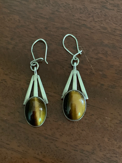 Vintage Tiger Eye & Sterling Earrings | Israel