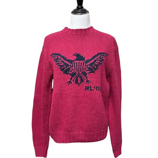 Polo Ralph Lauren Eagle Sweater 02 Collection Hand Knit Linen Blend Womens Mens Vintage Medium