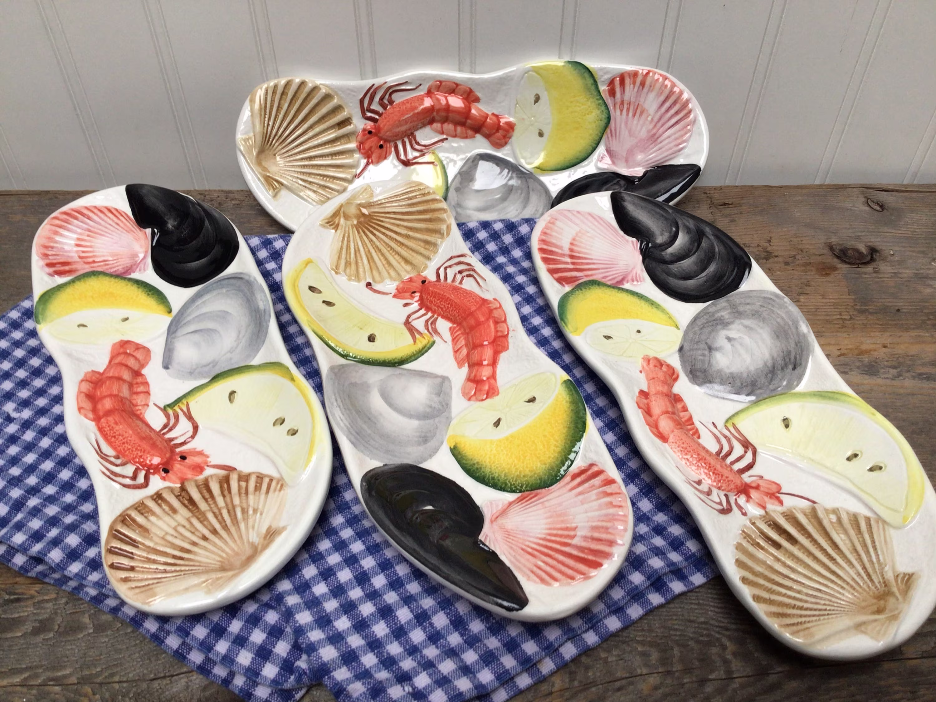 Made in Italy Set Of Four Vintage Majolica Seafood Antipasto Plates