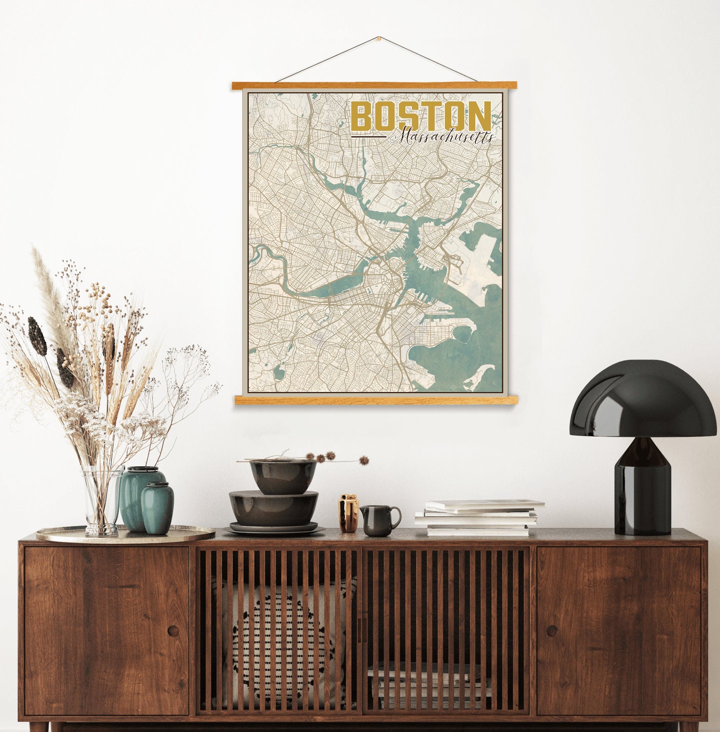 Boston Massachusetts Nautical Map | Hanging Canvas Of Printed Marketplace