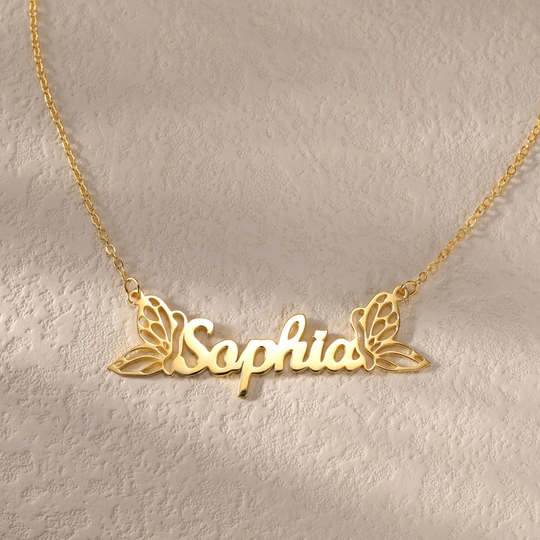 Customized Butterfly Name Necklace|Dainty Two Wings Nameplate Charm Necklace|Butterfly Friendship Necklace|Birthday Gift For Kids
