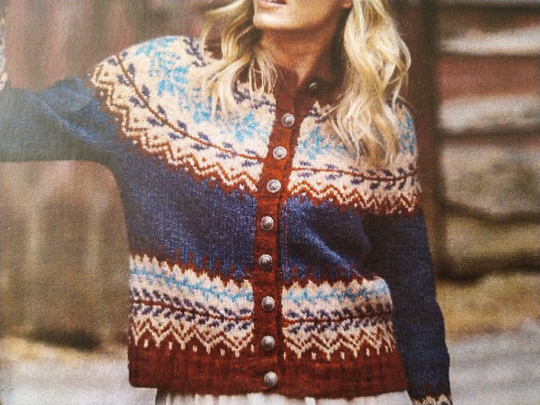 Vintage Fair Isle Sweater Jacket Lopapeysa Women's, Scandinavian Cardigan Hand Knitted in Baby Alpaca Merino Nordic Ski Lopi