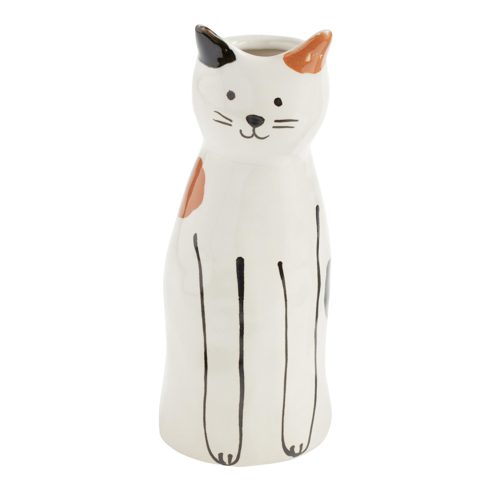 White Multicolor Ceramic Cat Vase by World Market
