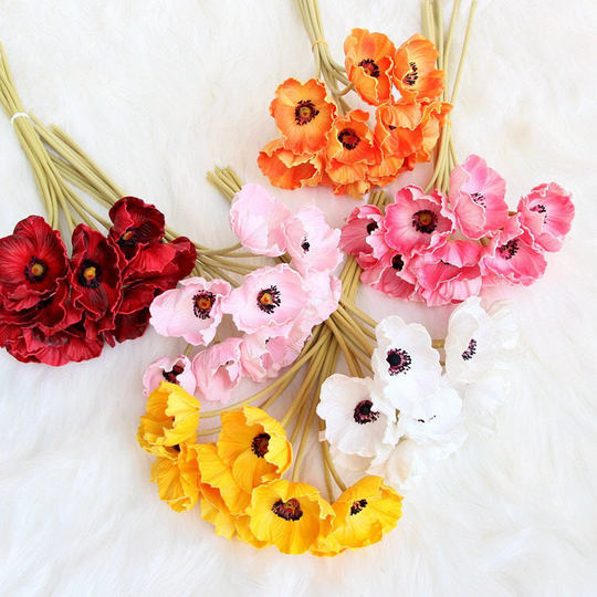 10 Stems Poppy Flower Bouquet Artificial & Pu Petal Bunch Wedding Party Floral Decoration Home Plant Table Centerpiece Material Diy